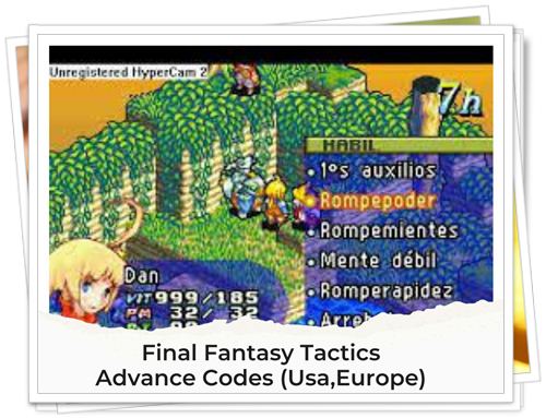 Final Fantasy Tactics Advance Codes Usa Europe